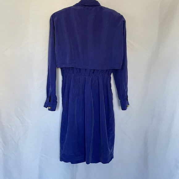 Casual Corner Womens Silk Wrap Dress With Long Sleeves Pockets Royal Blue Size 8 - Picture 11 of 12
